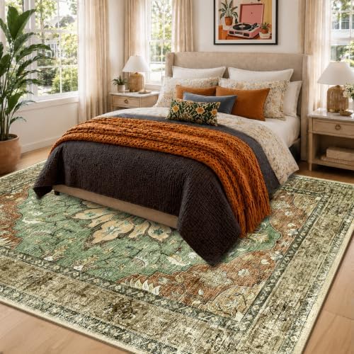 RELEANY Washable Area Rug, Brick/Brown/Green - Image 2
