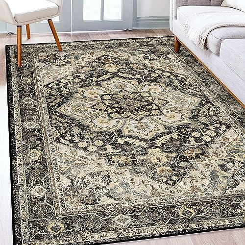 Black 5x8 Area Rug for Living Room: Boho Large Entryway Rug Soft Carpets by TOPRUUG