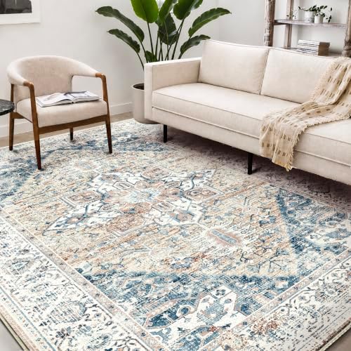 CHAMPLANT Washable Area Rug 8x10 Boho Chic Medallion Distressed Design - Image 2