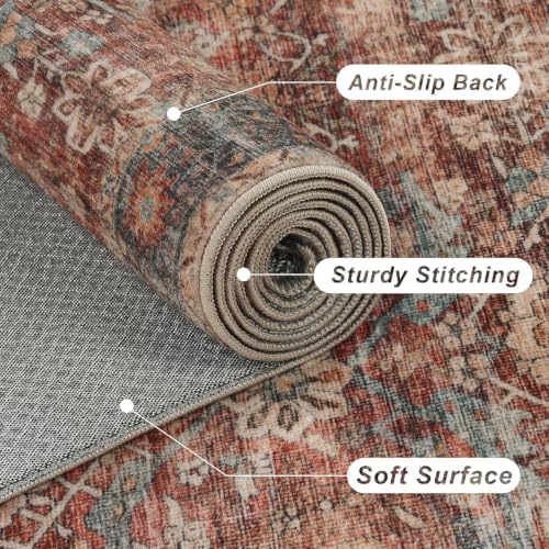 Zeeinx 9x12 Washable Area Rug Brick Red Vintage Rug - Image 4