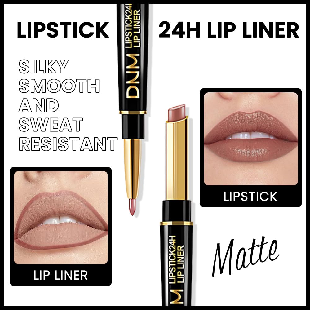 Kaely 2-in-1 Nude Brown Beige Velvet Matte Lip Liner & Lipstick Combo Set Kit for Women, Magic 24 Hours Lipstick and Lip Liner Makeup Set Stain Long Lasting Waterproof labial 48