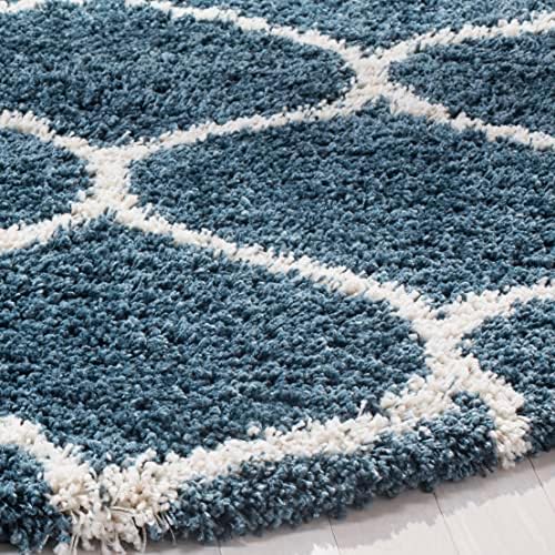 SAFAVIEH Hudson Shag Collection 9' Round Slate Blue/Ivory SGH280L Moroccan Ogee - Image 4