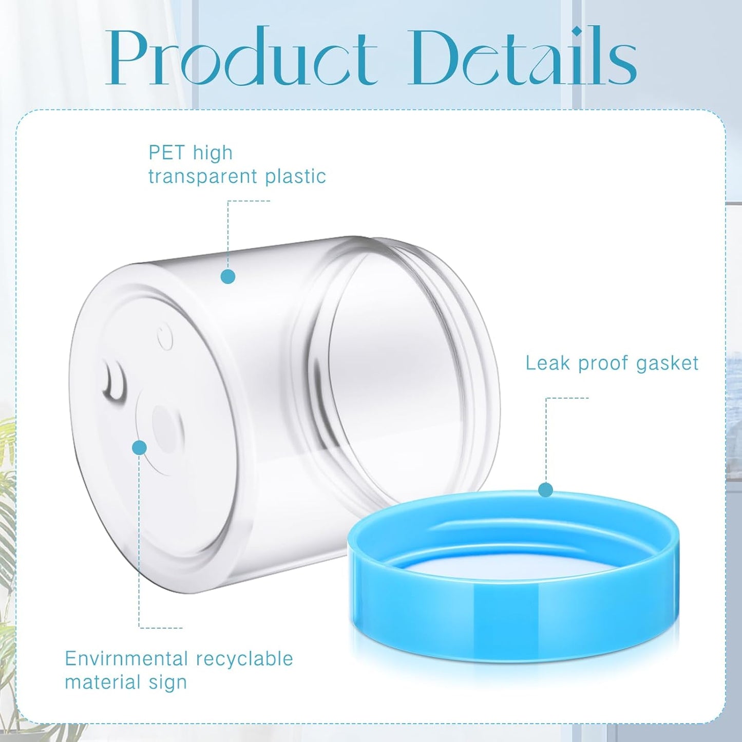 SATINIOR 24 Pieces Empty Clear Plastic Jars with Lids Round Storage Containers Wide Mouth for Beauty Product Cosmetic Cream Lotion Liquid Butter Craft and Food(Blue Lid,6 oz)