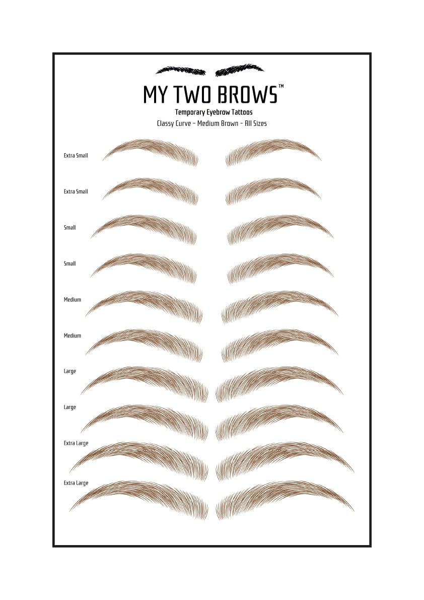 (10 pairs) Medium Brown Temporary Eyebrow Tattoo - Small Size - Waterproof & Smudgeproof - Classy Curve Style Eyebrow Stickers - Sheet Lasts up to 30 Days - Won't Work on Existing Brows