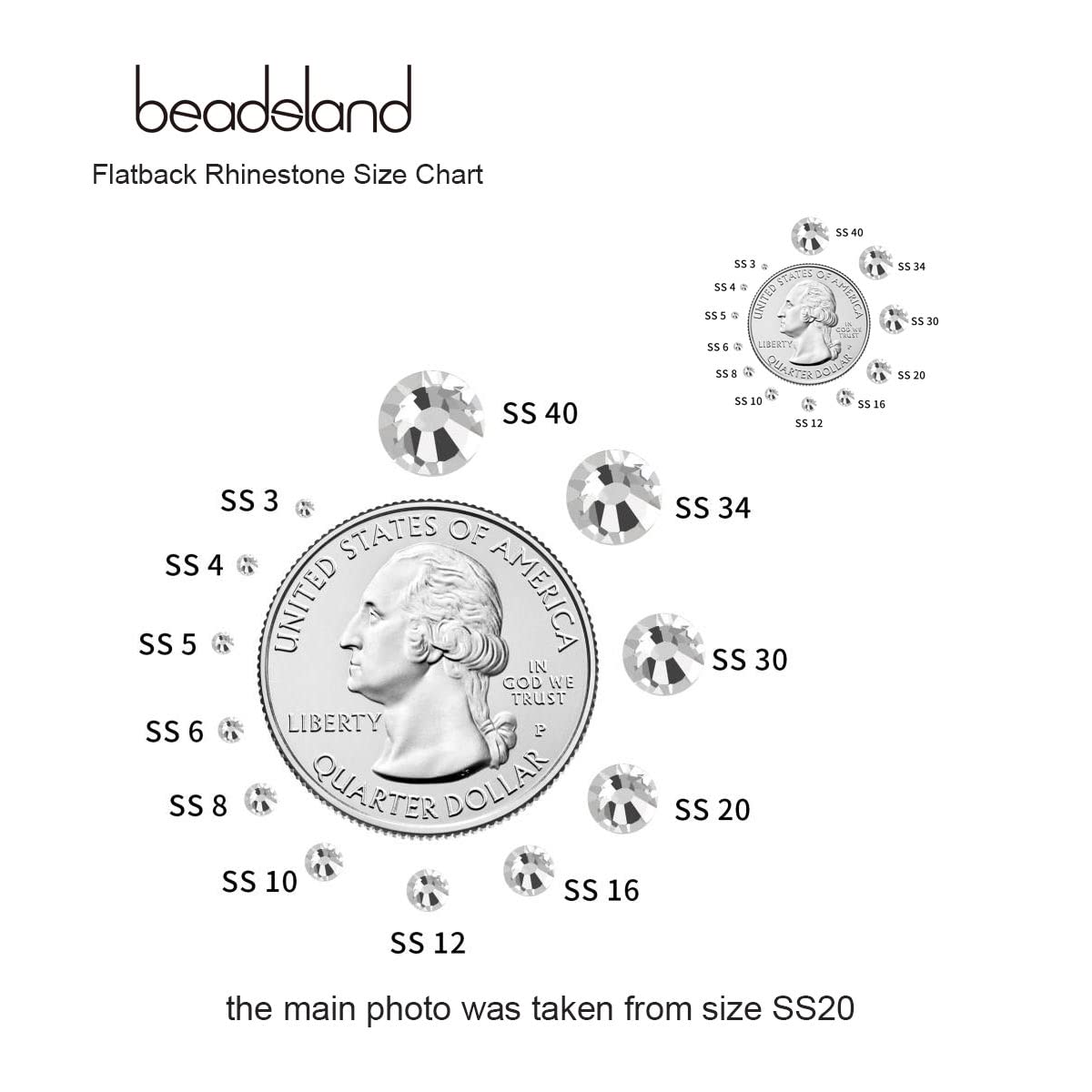 beadsland Flat Back Crystal Rhinestones Round Gems for Nail Art and Craft Glue Fix, CrystalAB (6.4-6.6mm) SS30/288pcs