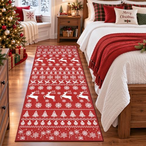 Christmas Runner Rug 2x6 Red Washable Rugs - Image 4