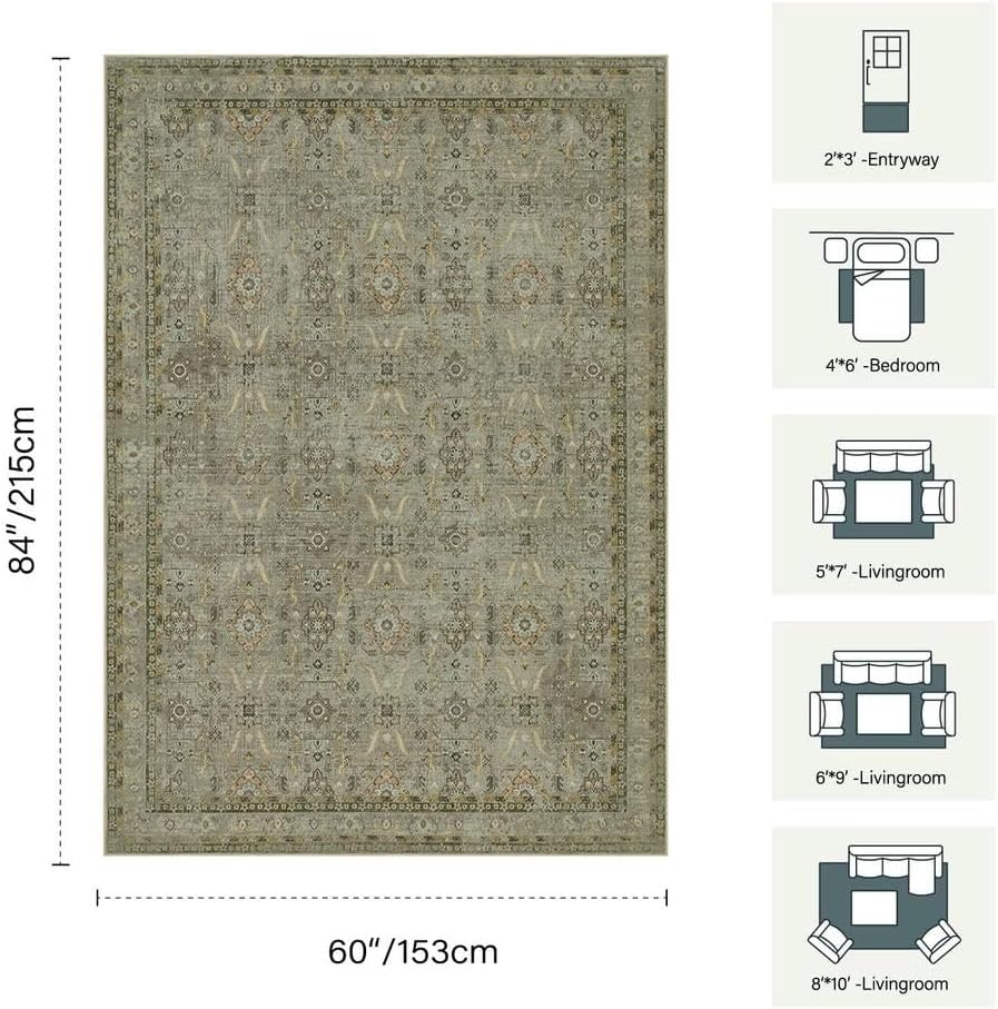 Rugxara Area Rugs 5x7 Washable Rug - Image 2
