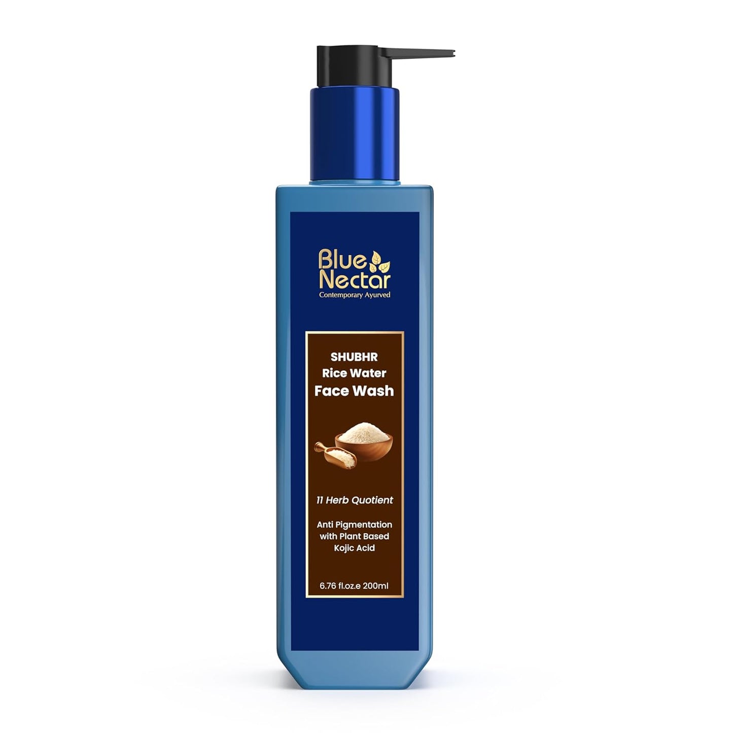 Blue Nectar Rice Water Face Wash with 2% Kojic Acid for Pigmentation | Face Cleanser for Oily, Dry & Sensitive Skin | Face Wash for Women & Men (11 Herbs, 6.76 Fl Oz)