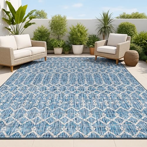 JONATHAN Y Moroccan Geometric Indoor Outdoor Area Rug 9X12 Navy/Light Gray by JONATHANY