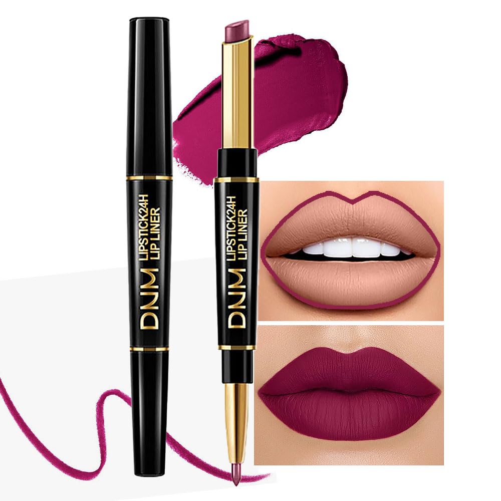 Kaely 2-in-1 Plum Purple Lip Liner & Lipstick Set Kit for Women, Matte Lips Kit with Lip Liner Lip Stains Long Lasting Waterproof 24 Hour Lipstick and Lip Liners Combo Lipliners Pencil Set 05