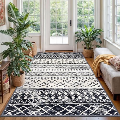 KUTA 4x6 Rug Boho Moroccan Washable Kitchen Rug Black Navy Blue by KUTA