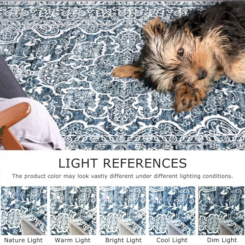 KUTA Vintage Washable Runner Rug 3x9 Blue White Wide Runners - Image 4