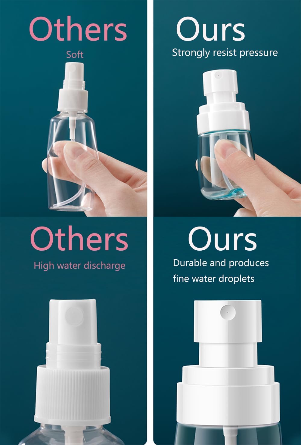 Spray Water Bottle Hair Mister, Fine Mist Stylist Sprayers 360 Empty Small Misting Spritzer, Perfume Atomizer with Pump Clear Containers 2PCS/2oz