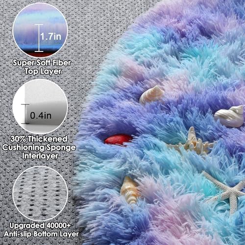 ONASAR Rainbow Round Area Rugs 5ft, Soft Bedroom Circle Rug Mats - Image 2