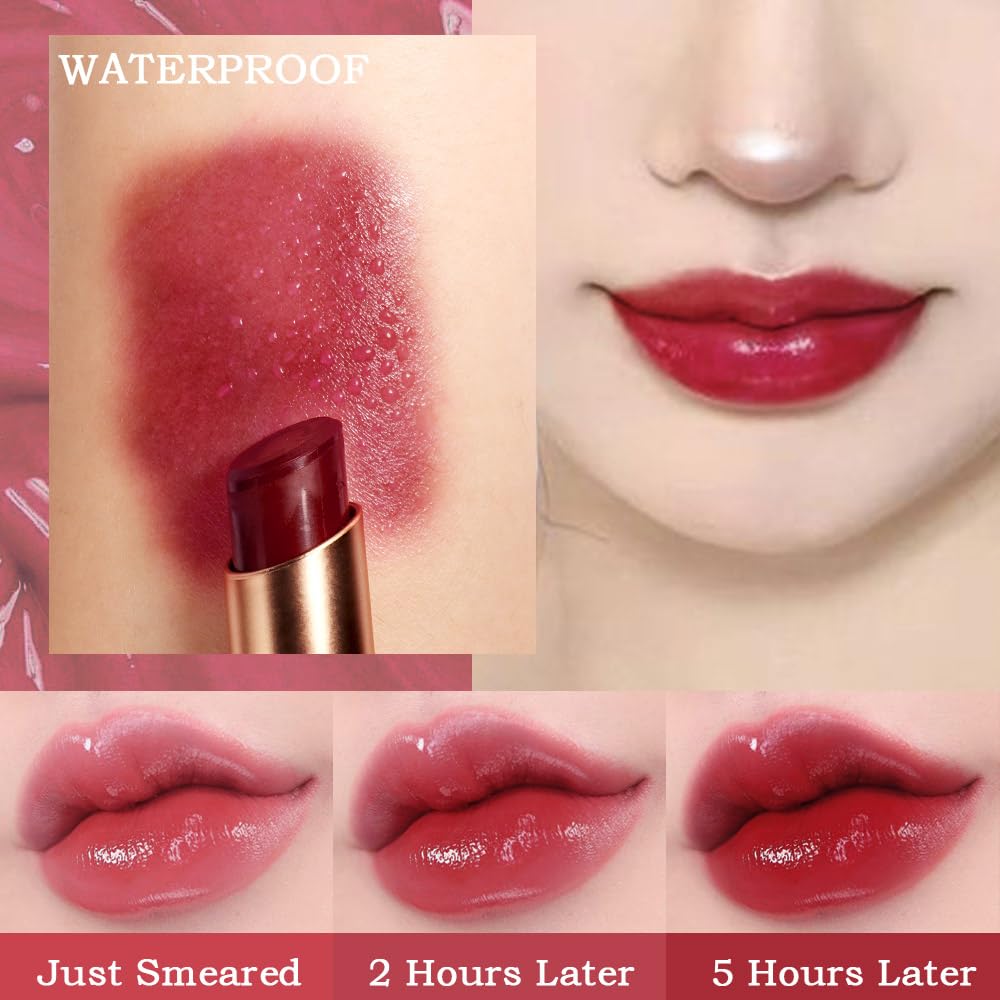 evpct 2Pcs Black Red Cherry Magic Mood Color Changing Lipstick Long Lasting 24 Hours Original for Women, PH Color Change Changing Jelly Lipstick Tinted Lip Balm Gloss Stain Makeup Set labiales magicos