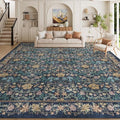 DUKINO 10x12 Area Rug for Living Room Vintage Floral Washable Rug Dark Blue by DUKINO