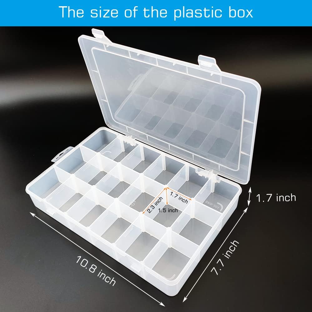 Large18 Grids Clear Organizer Box Snack Box with Removable Dividers for Fishing Hook,Bead Organizer Case,Plastic Storage Containers for Small Parts