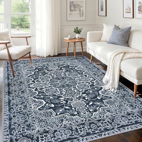 KUTA Vintage Area Rug 5x7 Navy Blue, Washable Rugs by KUTA