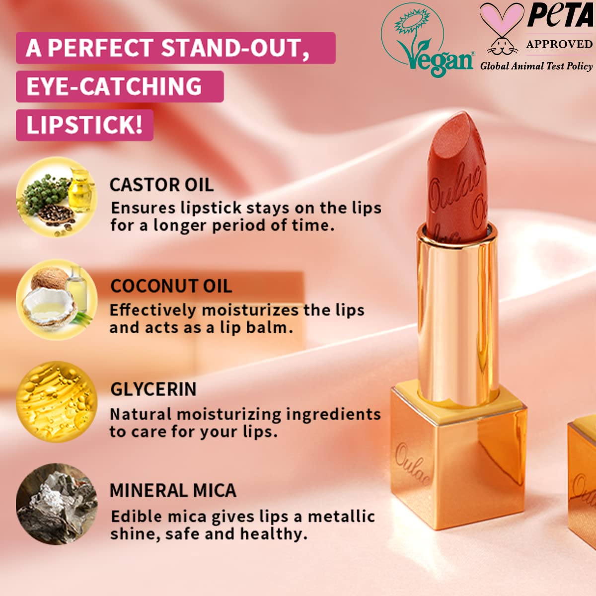Oulac Purple Lipstick for Women with Metallic 3D Shine Lightweight Hydrating Formula, High Impact Lip Color, Vegan & Gluten Free Beauty, Full Coverage Lip Makeup, Virtual Violet(22)