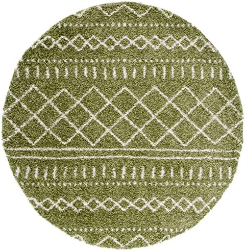 SAFAVIEH Arizona Shag Round Rug 6'7", Soft Plush Boho Green & Ivory ASG741X - Image 3