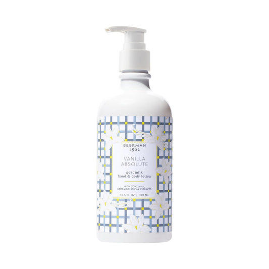 Beekman 1802 Goat Milk Body Lotion, Vanilla Absolute - Scented - 12.5 oz - Deeply Moisturizing With Shea Butter & Jojoba Seed Oil - For Sensitive Skin - Ready for Use, Pump Inserted - Cruelty Free