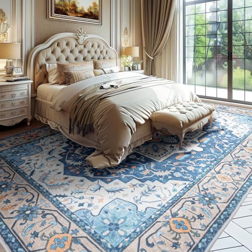 Lessymo Area Rugs 9 x 12 for Living Room, Large Washable Carpet Blue Brown - Image 2