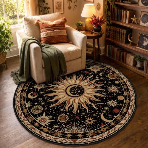 Vacuum-Friendly, Round 4ft Washable Area Rug by meejou