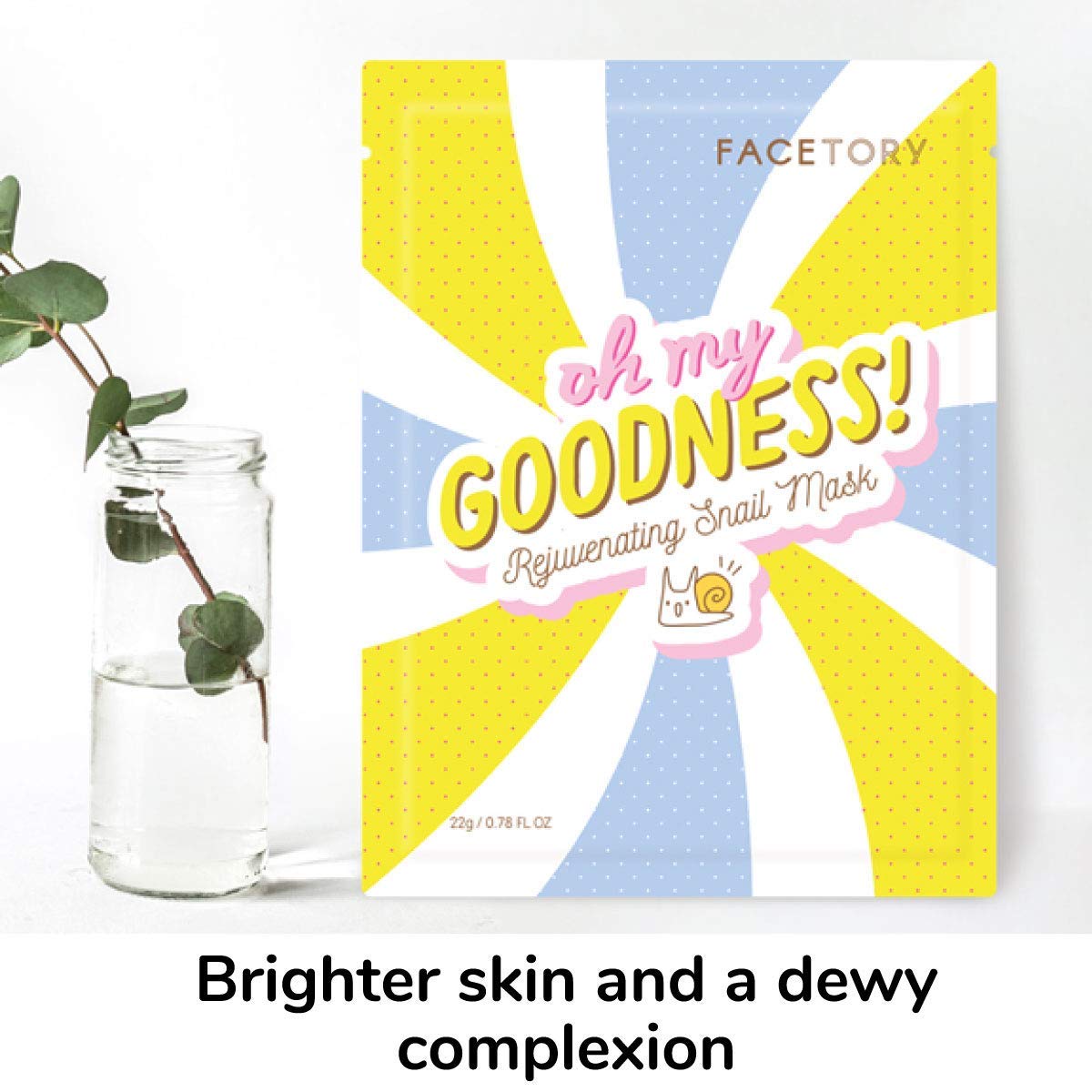 FACETORY K Beauty Face Mask Skin Care - OH MY GOODNESS REJUVENATING SNAIL Sheet Mask with Snail Essence & Hyaluronic Acid | Hydrate, Soothe, Seal in Moisture (10 Pack)