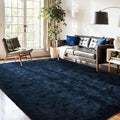 5x8 Fluffy Area Rug Blue Rugs for Living Room, Plush Soft Navy Blue Shag Carpet by Lo%CC%80utiRootHome