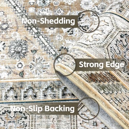 5x7 Beige Brown Washable Area Rug - Image 4