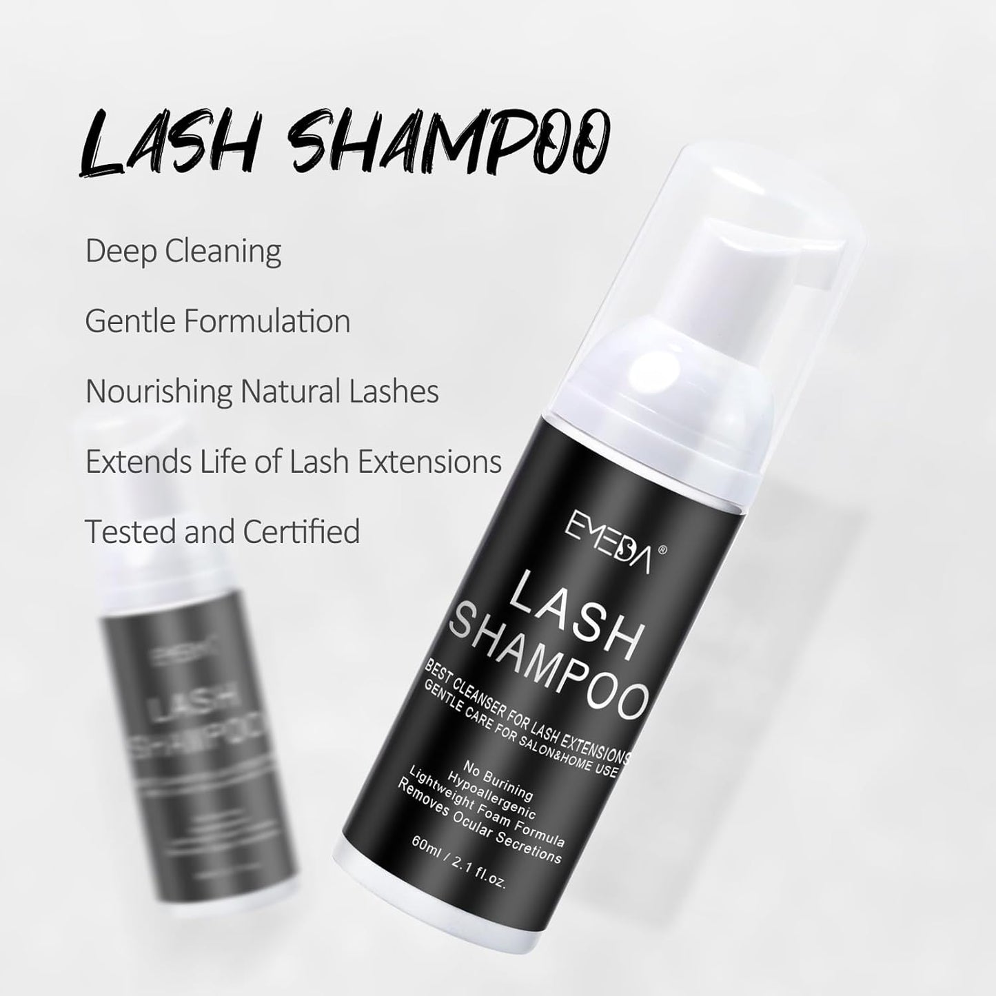 EMEDA Lash Shampoo Kit Cleaning Bath - Eyeash Cleanser for Extensions, USB Mini Portable Fan Brush Wash Bottle, Oil Free Lash Foam Safe for Natural Eyelash Shampoo for Extensions