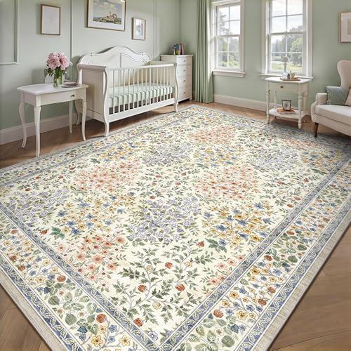 8x10 Area Rugs, Machine Washable Low Pile Floral Rugs - Image 5