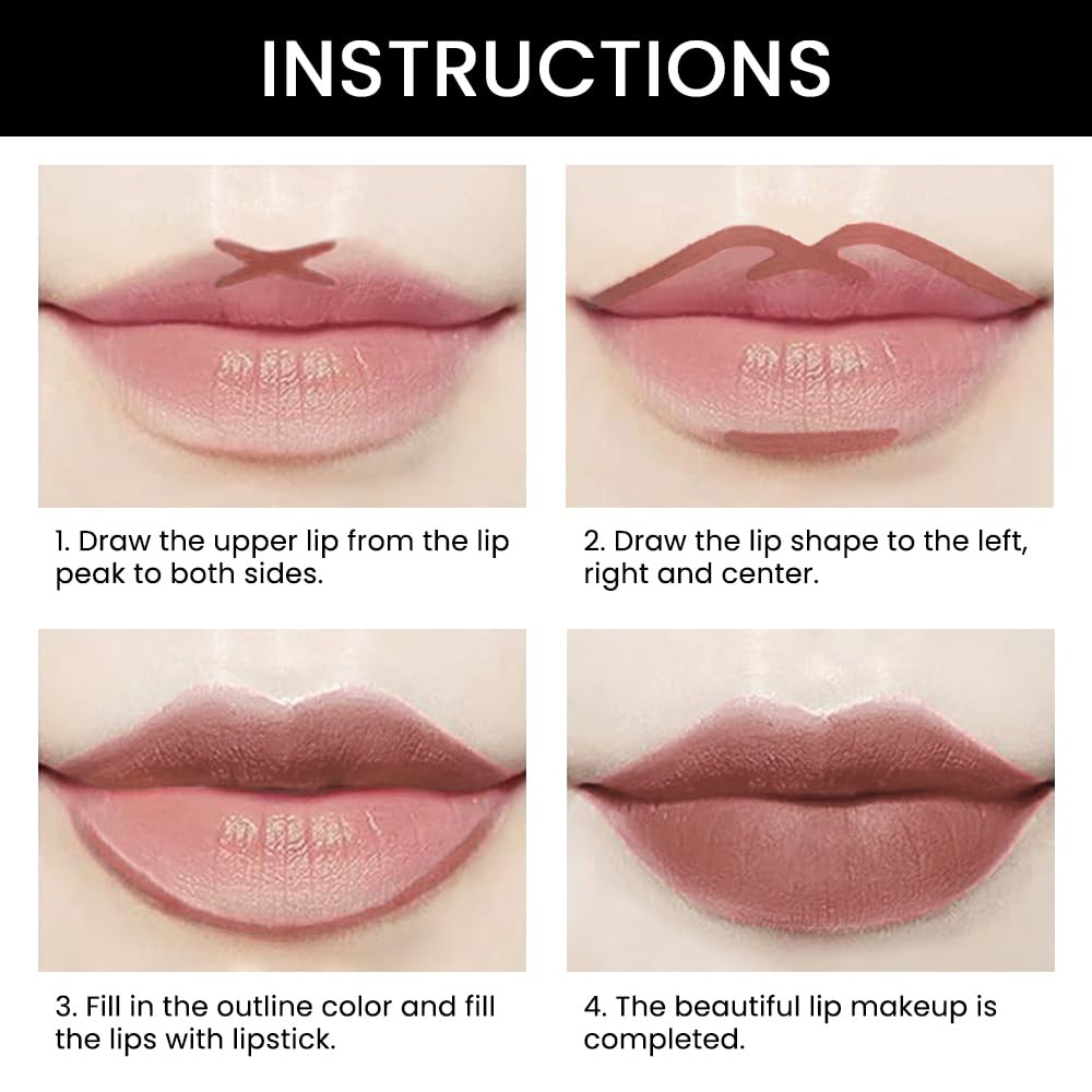 evpct 1Pcs Nude Brown Velvet Matte Lip Liner and Lipstick Combo Set Kit for Women, Magic 24 Hours Lipstick and Lip Liner Makeup Set Stain Long Lasting Waterproof labial, 48#