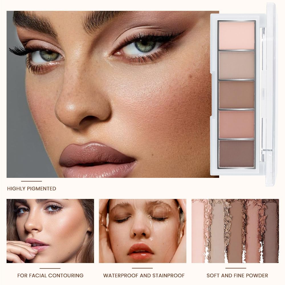 5 Colors Matte Nude Eyeshadow Makeup Palette, Nude Pink Brown Taupe Neutral Matte Smokey Cream Mini Eye Shadow Palette Makeup for Older Women Blue Green Eyes, Contour Make up Palettes sombras de ojos