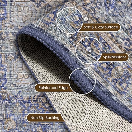 Washable Area Rug 2'6'' x 8' Vintage Traditional Persian Mat - Image 6