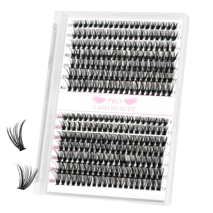 Individual Lashes 280 Pcs 30D+40D Mixed Lash Clusters 14 Rows that Look Like Eyelash Extensions DIY Lash Extension Self Application At Home (30+40-D-9-16mix)