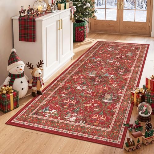 3x6 Christmas Runner Rug for Hallway, Washable Kitchen Rug by Restydon