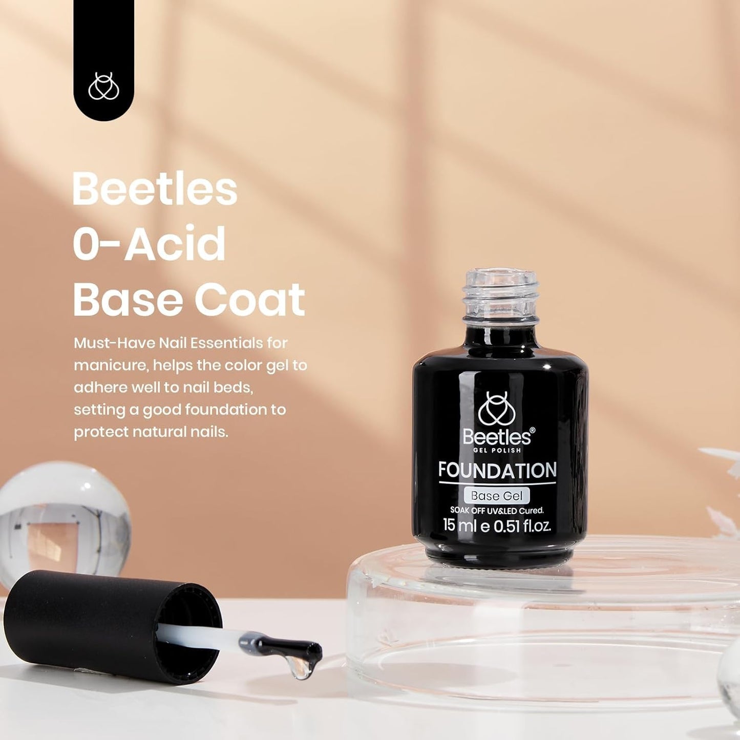 Beetles Gel Base Coat, 1Pcs 15ml Base Gel Nail Polish Upgraded Formula Long-Lasting Soak Off U V LED Lamp Needed DIY Home and Nail Salon Gifts for Women