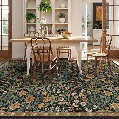 Floral Area Rug 5x7 Washable Botanical Carpet - Image 4