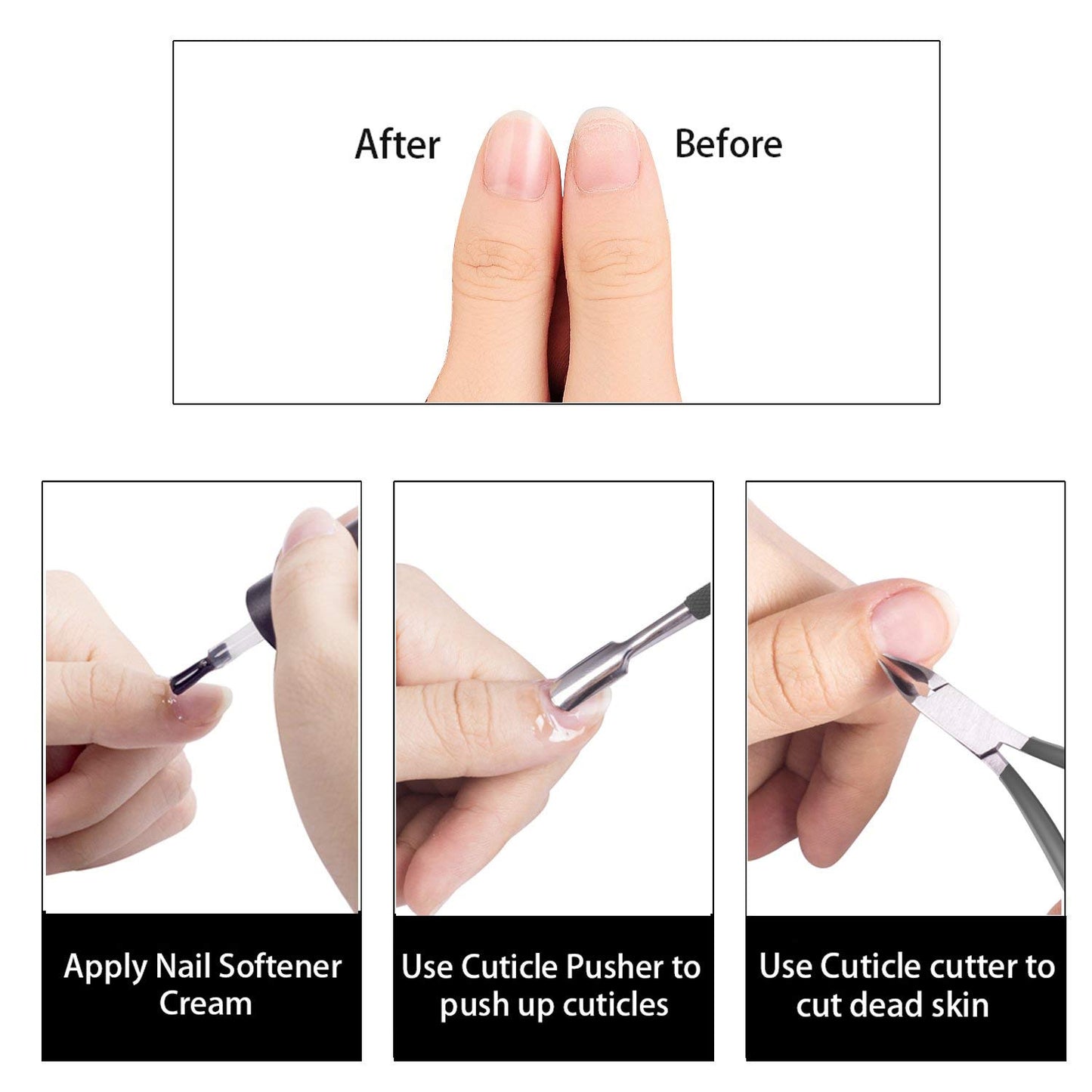 Ejiubas Cuticle Trimmer with Cuticle Pusher Cuticle Nipper Professional Grade Stainless Steel Cuticle Remover Cutter Clipper Durable Pedicure Manicure Tools (Grey)