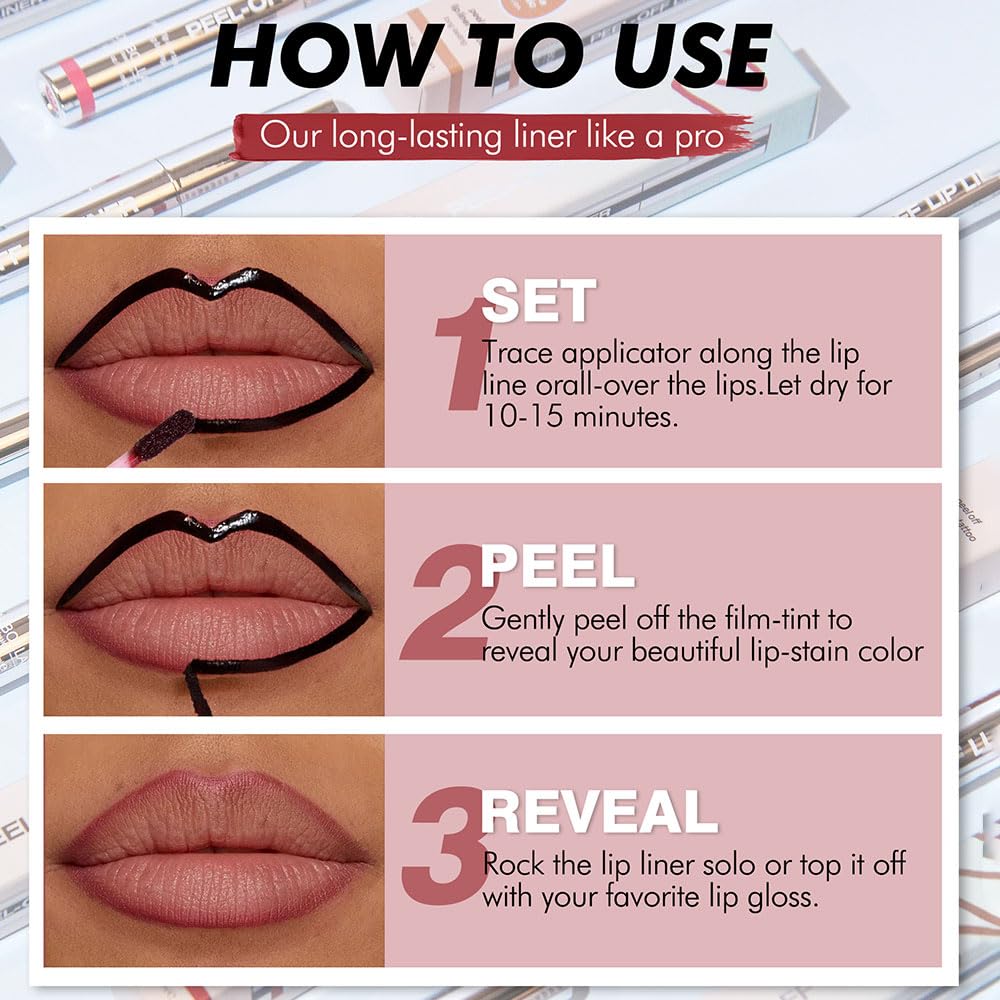 Matte Lip Stain Peel Off Lip Liner, Orange Brown Peel Off Lip Stain Tattoo,Long Lasting & Waterproof Peel Off Lip Gloss Lip Liner,Transfer-Proof All Skin Types.0.12 fl oz #01