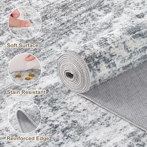 10x14 Area Rugs for Living Room Washable Abstract Rug Grey Blue - Image 6