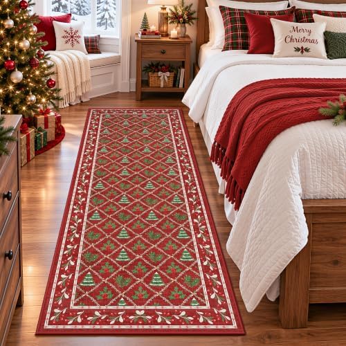 Christmas Runner Rug 2x6 Red Washable Rugs - Image 3