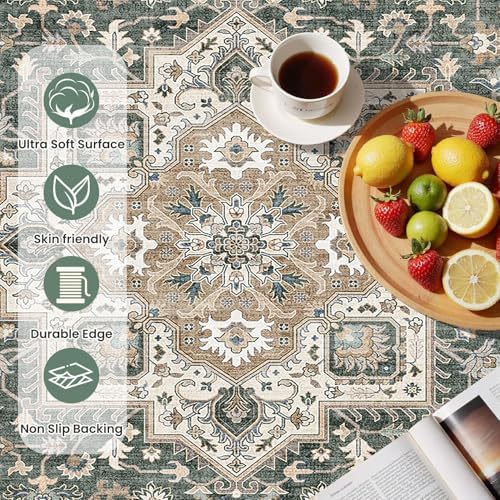 cotiled 3x5 Area Rug for Living Room, Traditional, Vintage Green - Image 6