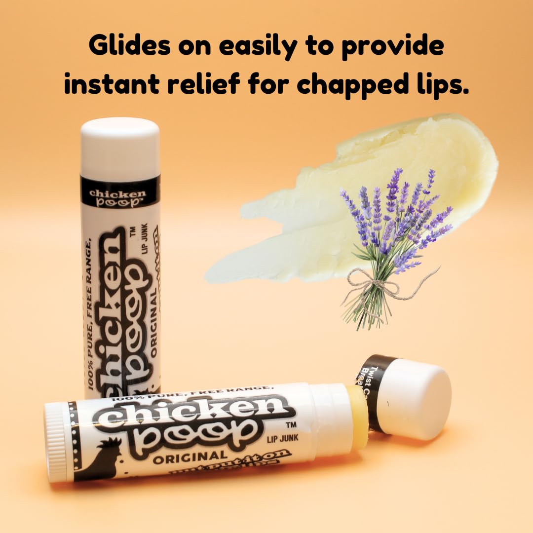 Chicken Poop Lip Balm Simone Chickenbone 100% Natural Moisturizer for Dry, Chapped Lips, 0.15 oz, (Original), Pack of 5