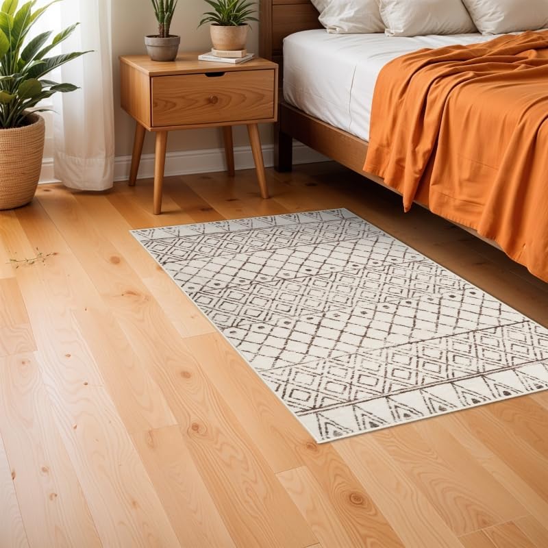 2x3 Small Rug Washable Rug: Moroccan Kitchen Low Pile Area Rugs Beige - Image 4