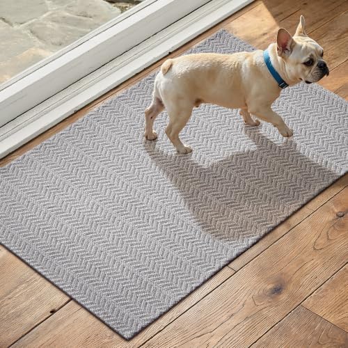 MatEssenz 17"x29.5" Faux Linen Entryway Rug, Washable Woven Textured Indoor by MatEssenz