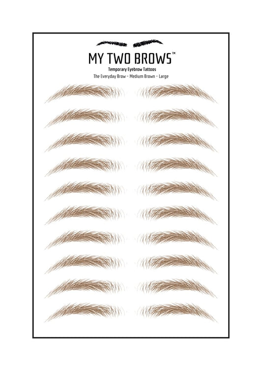 (10 pairs) Dark Brown Temporary Eyebrow Tattoo - Large Size - Waterproof & Smudgeproof - Everyday Brow Style Eyebrow Stickers - Sheet Lasts up to 30 Days - Won't Work on Existing Brows