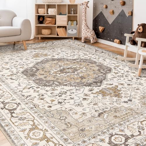 Vintage 5x7 Rugs for Living Room Washable Area Rug Camel/Beige - Image 6