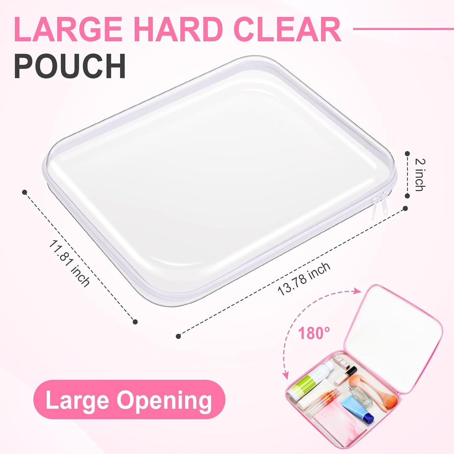 Sanwuta 6 Pcs Clear Hard Zipper Case Pencil Pouches Hard Plastic Zipper Pouches Makeup Bag Transparent Cases for Snacks Plastic Storage Organizer Box for Travel(Assorted Color,13.78 x 11.81 x 2 Inch)